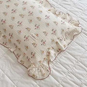 BuLuTu Cotton Muslin Kids Toddler Pillowcase with Cute Azalea Flowers Pattern Super Soft Crib Nursery Pillowcase for Boys,Girls,Bedding Decor Machine Washable, Durable Pillowcase,1 Piece,Standard