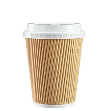 GUSTO [12 oz. - 100 Count Insulated Kraft Ripple Paper Hot Cups, Disposable Coffee Cups With Lids - ...
