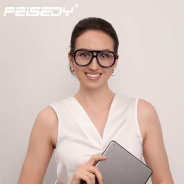 FEISEDY Aviator Frame Glasses for Women Men Blue Light Blocking Glasses Anti Glare Computer Eyeglasses B0039