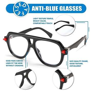 FEISEDY Aviator Frame Glasses for Women Men Blue Light Blocking Glasses Anti Glare Computer Eyeglasses B0039