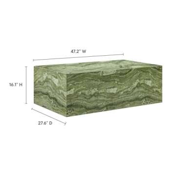 Modway Jordana 47 Inch Rectangle Concrete Coffee Table in Green Marble – Plinth Coffee Table with ...
