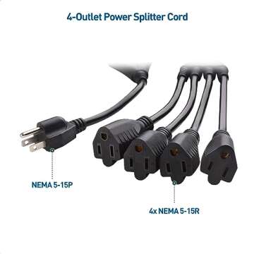 Cable Matters 2-Pack 4 Outlet Power Splitter Cord - Reliable Power for Home & Office