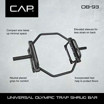 CAP Barbell Olympic Trap Bar, Hex Bar, Shrug Bar, Deadlift Bar, Black, 50 inches