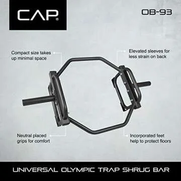 CAP Barbell Olympic Trap Bar, Hex Bar, Shrug Bar, Deadlift Bar, Black, 50 inches