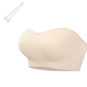 OBICUM Strapless Bras for Women - Comfortable Non-Slip Silicone Bandeau Bra - Seamless Tube in Beige