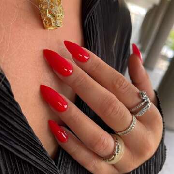 Red Press on Almond Nails: 24Pcs Stylish Fake Nails
