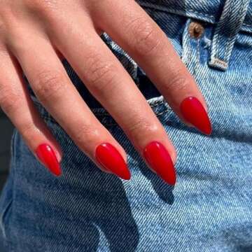 Red Press on Almond Nails: 24Pcs Stylish Fake Nails