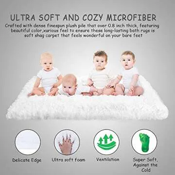 Seavish Shag Bathroom Rug, Non Slip Microfiber Soft Absorbent Shower Mats Washable Bath Rug Runner Floor Door Carpet 2ft Round inches, Luxury White