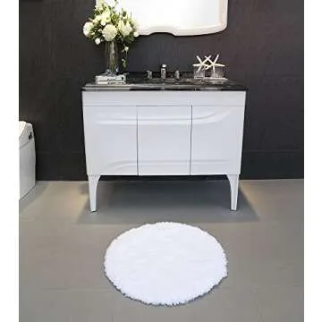Seavish Shag Bathroom Rug, Non Slip Microfiber Soft Absorbent Shower Mats Washable Bath Rug Runner Floor Door Carpet 2ft Round inches, Luxury White