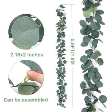 2 Pack Artificia Faux Silk Eucalyptus Garland - Silver Dollar Eucalyptus Leaves Vines for Wedding Backdrop, Indoor Outdoor Arch, Wall Decoration