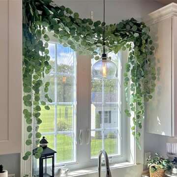 2 Pack Artificia Faux Silk Eucalyptus Garland - Silver Dollar Eucalyptus Leaves Vines for Wedding Backdrop, Indoor Outdoor Arch, Wall Decoration