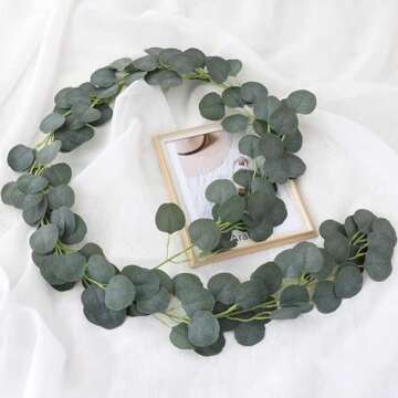2 Pack Artificia Faux Silk Eucalyptus Garland - Silver Dollar Eucalyptus Leaves Vines for Wedding Backdrop, Indoor Outdoor Arch, Wall Decoration