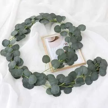 2 Pack Artificia Faux Silk Eucalyptus Garland - Silver Dollar Eucalyptus Leaves Vines for Wedding Backdrop, Indoor Outdoor Arch, Wall Decoration