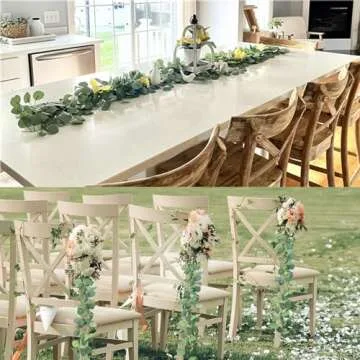 2 Pack Artificia Faux Silk Eucalyptus Garland - Silver Dollar Eucalyptus Leaves Vines for Wedding Backdrop, Indoor Outdoor Arch, Wall Decoration