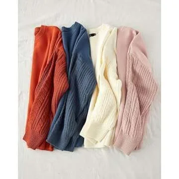 ZESICA Women's Fall Long Sleeve Crew Neck Solid Color Cable Knit Chunky Casual Oversized Pullover Sweater Tops,Oatmeal,Medium