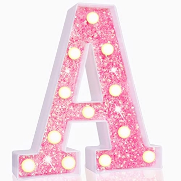 Pooqla LED Marquee Letter Lights – Sparkling Pink Alphabet Sign for Parties, Weddings & Gifts
