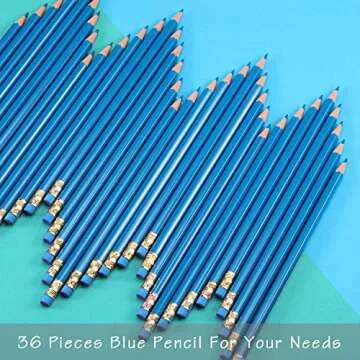 Zhanmai 36 Pieces Blue Pencils Checking Pencils Blue Colored Pencils #2 HB with Eraser Pre Sharpened Pencils for Checking Map Coloring Tests Grading School Office Editing