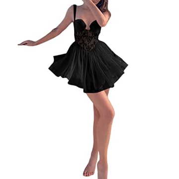 Women Lace Mini Dress Low Cut Backless Bodycon Style