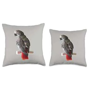 The Grey Parrot Congo African Perch Throw Pillow, 16x16, Multicolor