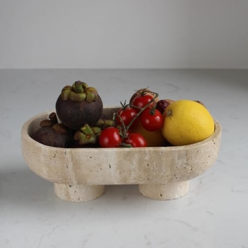 Natural Oval Travertine Fruit Bowl for Stylish Home Decor