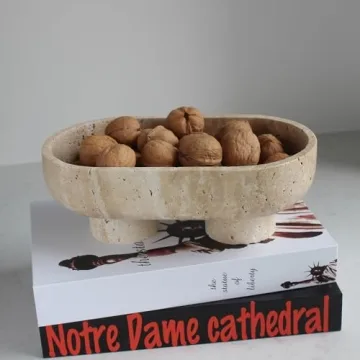 Natural Oval Travertine Fruit Bowl for Stylish Home Decor