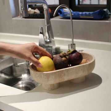 Natural Oval Travertine Fruit Bowl for Stylish Home Decor