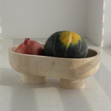 Natural Oval Travertine Fruit Bowl for Stylish Home Decor