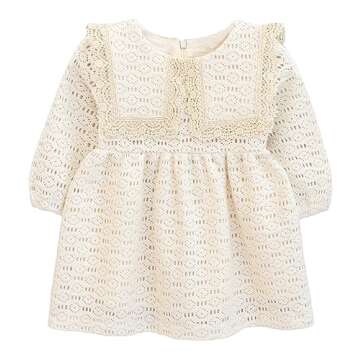 Lilax Baby Girl's Long Sleeve Lace Dress Vintage Wedding Dress (24-36 Months, Cream)