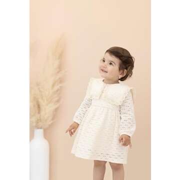 Lilax Baby Girl's Long Sleeve Lace Dress Vintage Wedding Dress (24-36 Months, Cream)
