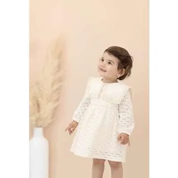Lilax Baby Girl's Long Sleeve Lace Dress Vintage Wedding Dress (24-36 Months, Cream)