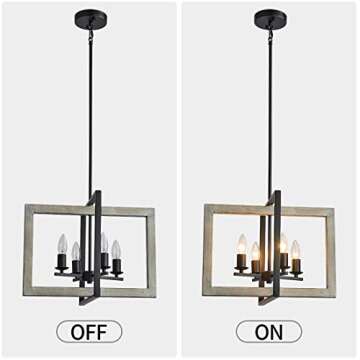 TZOE Farmhouse Kitchen Island Pendant Lighting fixtures White Oak Wood Color&Black Metal Finish 4-Light Rustic Chandelier