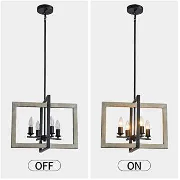 TZOE Farmhouse Kitchen Island Pendant Lighting fixtures White Oak Wood Color&Black Metal Finish 4-Light Rustic Chandelier
