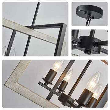 TZOE Farmhouse Kitchen Island Pendant Lighting fixtures White Oak Wood Color&Black Metal Finish 4-Light Rustic Chandelier