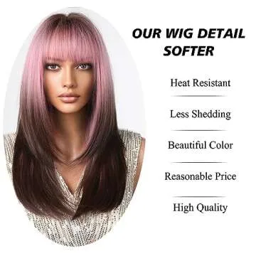 Vibrant Ombre Pink Black Wig for Parties and Cosplay
