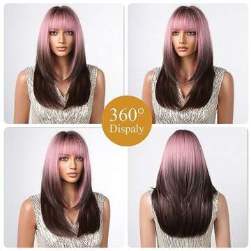 Vibrant Ombre Pink Black Wig for Parties and Cosplay