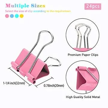 Colorful 24 PCS Medium Binder Clips - Durable, Versatile Office Supplies