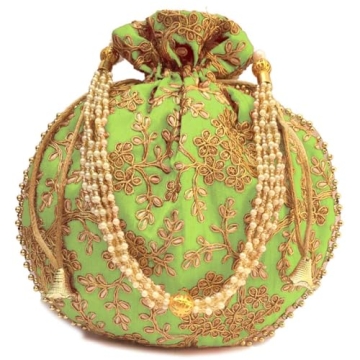 Potli Bag For Women With Intricate Gold Thread & Sequin Ethnic Designer Embroidery Work Batwa Pearls...