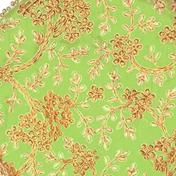 Potli Bag For Women With Intricate Gold Thread & Sequin Ethnic Designer Embroidery Work Batwa Pearls Handle (W-23 Cm,24 Cm) (Parrot Green)