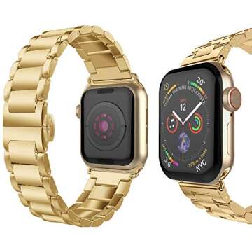 Applied iWatch Band 30mm/40mm, Solid Stainless Steel Metal Wristband Strap with Butterfly Folding Clasp Replacement for iWatch Series 7/6/5/4/SE/3/2