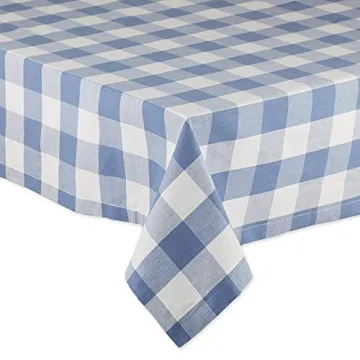 DII Buffalo Check Collection, Classic Farmhouse Tablecloth, Tablecloth, 60x104, Stonewash Blue