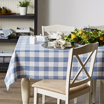 DII Buffalo Check Collection, Classic Farmhouse Tablecloth, Tablecloth, 60x104, Stonewash Blue