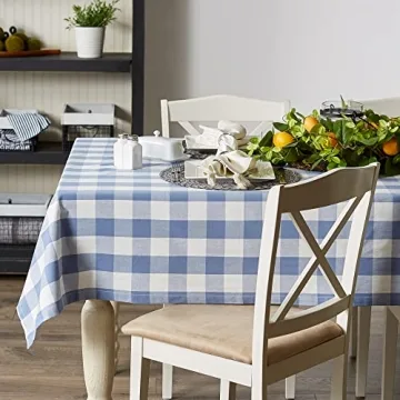 DII Buffalo Check Collection, Classic Farmhouse Tablecloth, Tablecloth, 60x104, Stonewash Blue