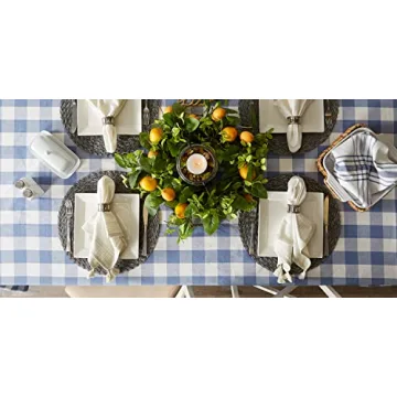 DII Buffalo Check Collection, Classic Farmhouse Tablecloth, Tablecloth, 60x104, Stonewash Blue