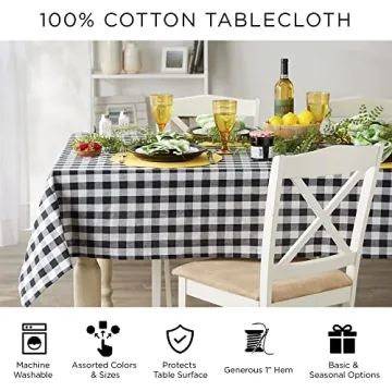 DII Buffalo Check Collection, Classic Farmhouse Tablecloth, Tablecloth, 60x104, Stonewash Blue