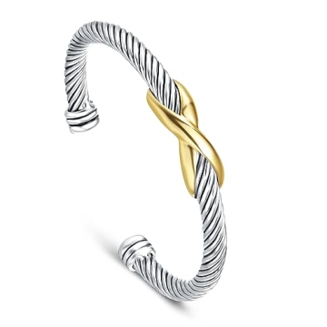 UNY Jewelry Bracelet Two Tone Criss Cross X Shape Infinity Twisted Cable Bangle Designer Inspired Wo...
