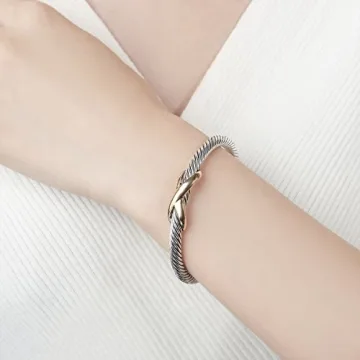 UNY Jewelry Two Tone Infinity Bangle Bracelet for Women