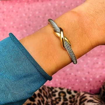 UNY Jewelry Two Tone Infinity Bangle Bracelet for Women