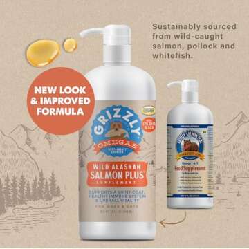 Grizzly Wild Alaskan Salmon Oil Dog Food Supplement Omega 3 Fatty Acids, 32 oz