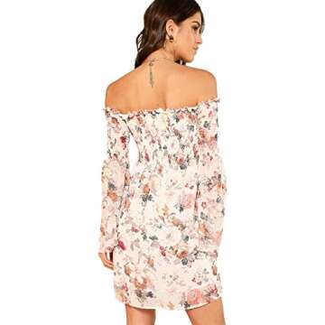 Stylish ROMWE Floral Print Off Shoulder Dress for Women