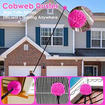 15Foot Dusters for Cleaning, CALBEAU 12PCS Duster with Extension Pole 7-15ft/Window Cleaning Kit/Microfiber Feather Duster/Ceiling Fan Duster/Cobweb Duster/Blind Cleaner Duster Tool